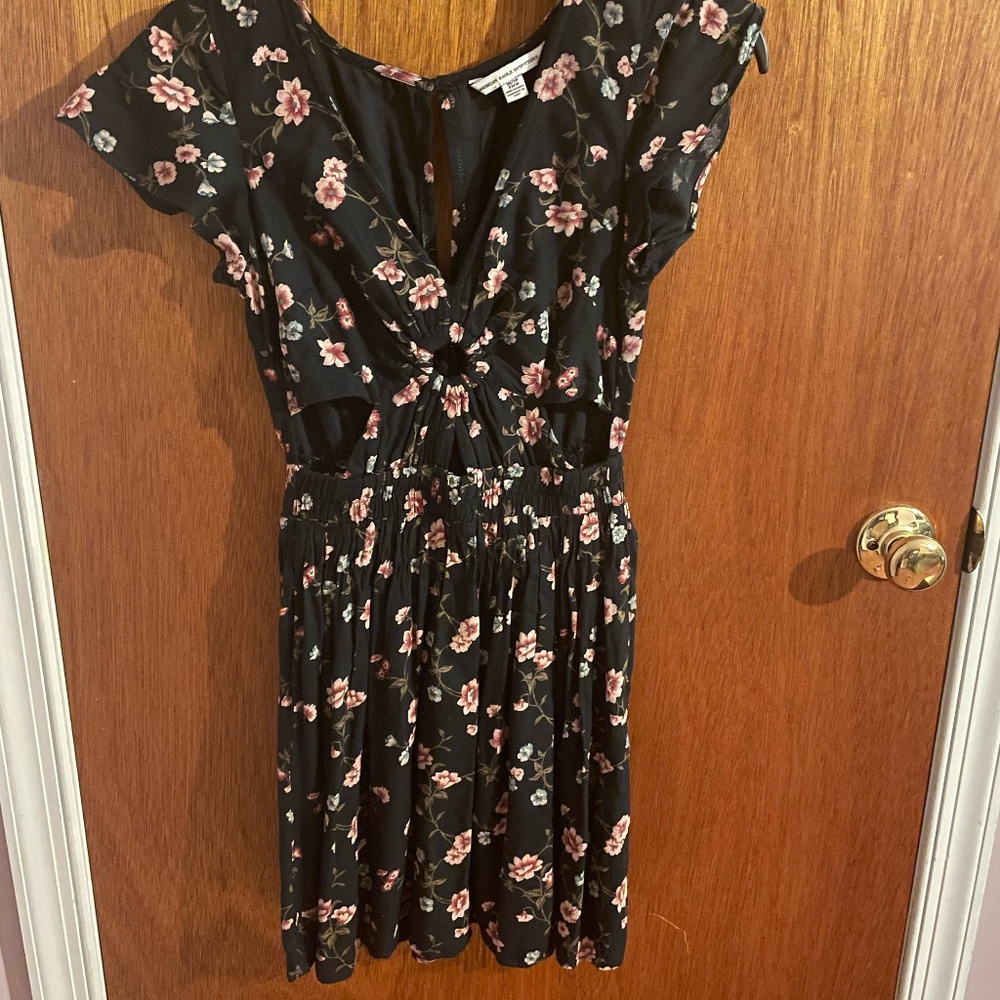 American Eagle black floral dress with cutouts